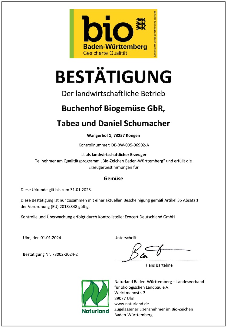 bio Bestätigung Baden-Württemberg